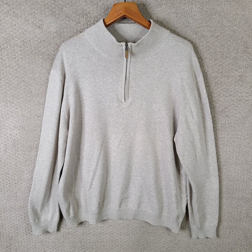 Roundtree & Yorke Sweater Men XL Beige 1/4 Zip Mock Neck Cotton Blend  Essential